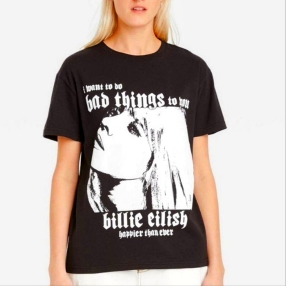 Billie Eilish Women's Black Happier than Ever Graphic T-Shirt XS - Picture 1 of 6